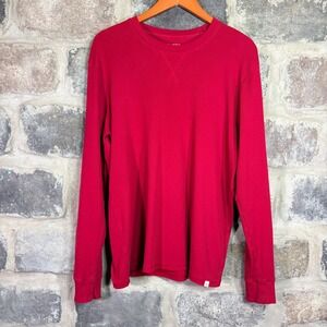 Burts Bees Mens Red Organic Cotton Waffle Knit Long Sleeve Thermal Shirt Large